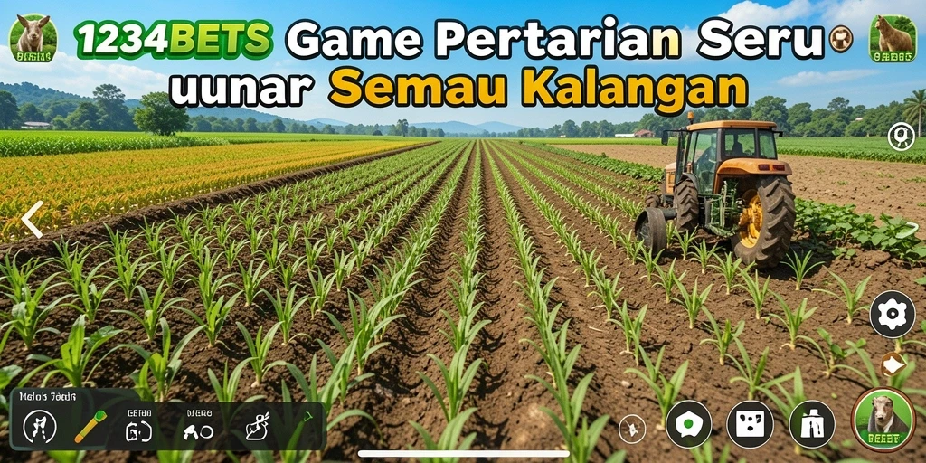 Screenshot dari gameplay 1234BETS menunjukkan ladang pertanian yang indah dan beragam tanaman.