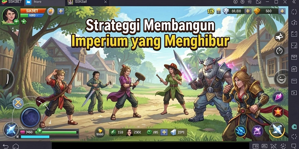 Tampilan gameplay 55KBET saat membangun kerajaan yang megah.