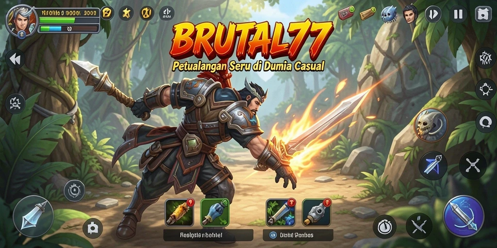 Screenshot BRUTAL77 menampilkan gameplay yang penuh warna dan seru.