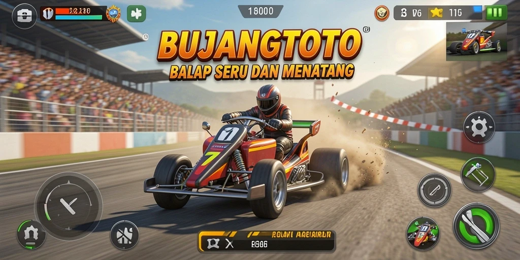Menunjukkan aksi balapan seru dalam gameplay BUJANGTOTO.