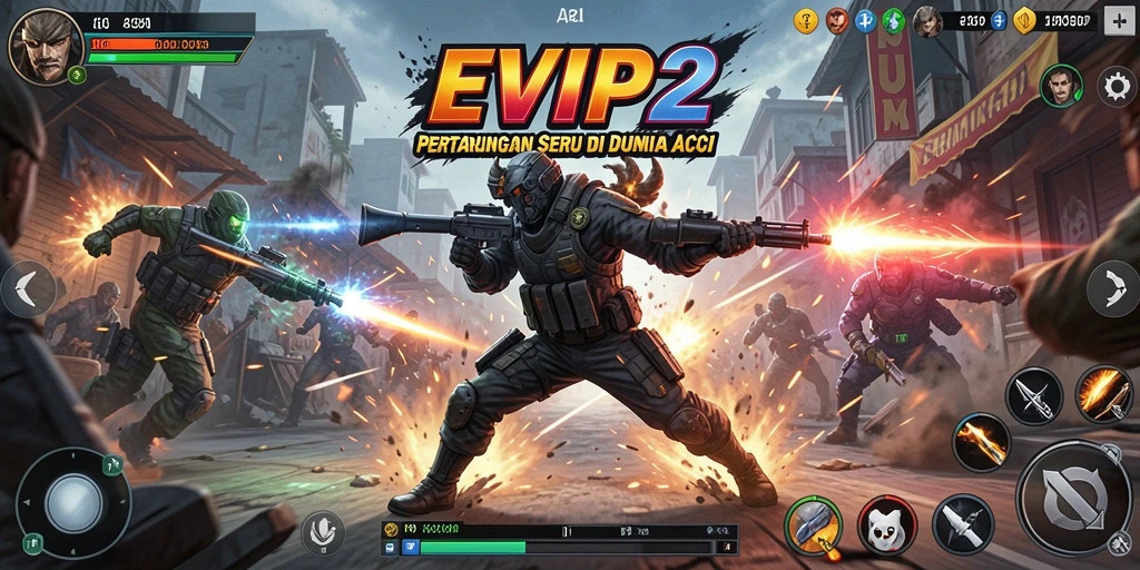 Tampilan aksi menegangkan dalam gameplay EVIP2 yang mendebarkan.