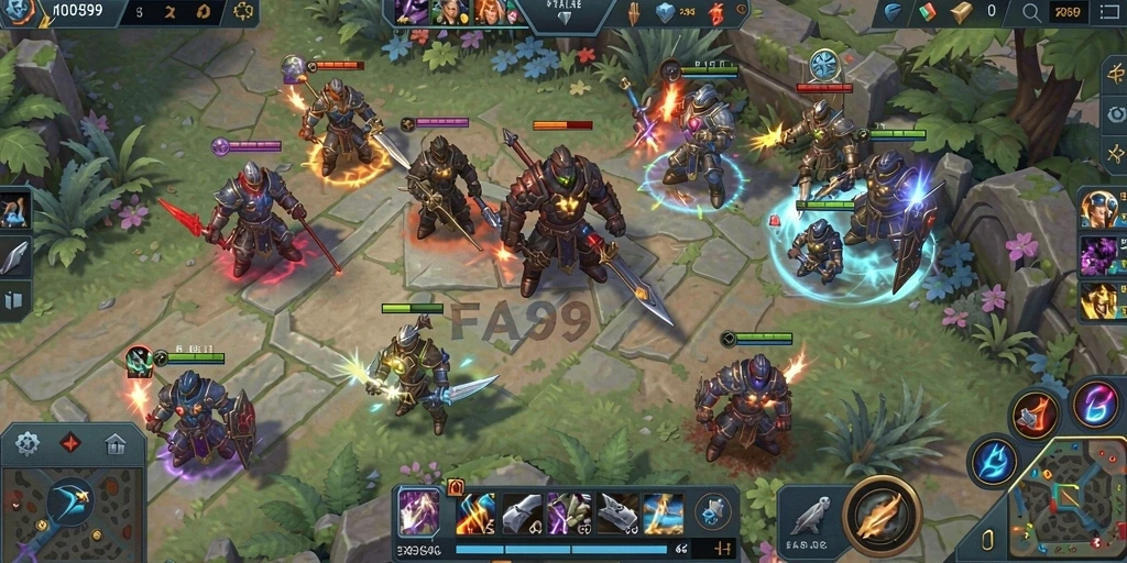 Screenshot gameplay <strong>FA99</strong> menunjukkan aksi seru di arena MOBA.