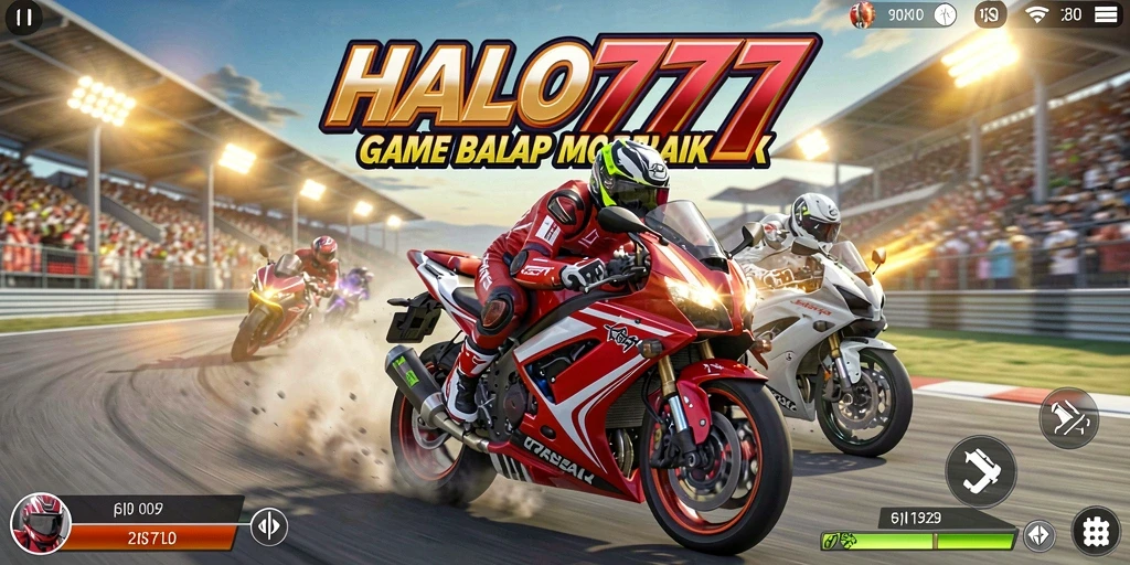 Tangkapan layar utama HALO777 menampilkan aksi balap motor yang mendebarkan.