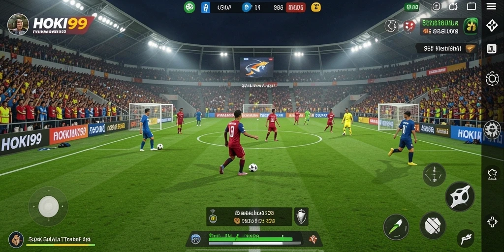 Tampilan gameplay HOKI99 menampilkan aksi seru sepak bola.