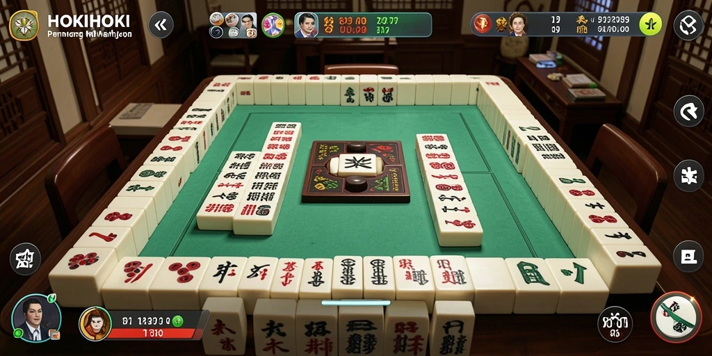 Gameplay HOKIHOKI yang menampilkan papan Mahjong penuh warna.