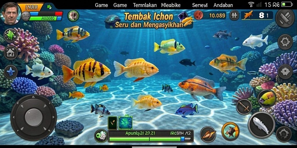 Tampilan gameplay Tembak Ikan yang menarik dan penuh warna.