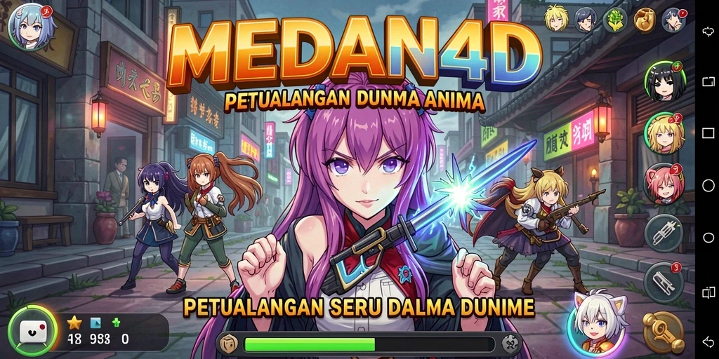 Screenshot utama MEDAN4D menampilkan aksi pertempuran karakter anime.
