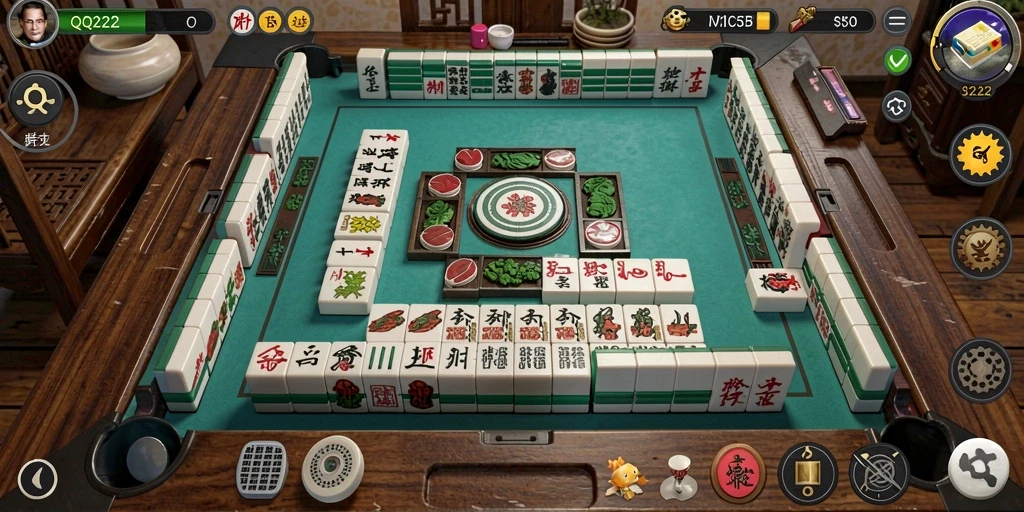 Screenshot gameplay QQ222 menampilkan suasana permainan Mahjong yang menarik.