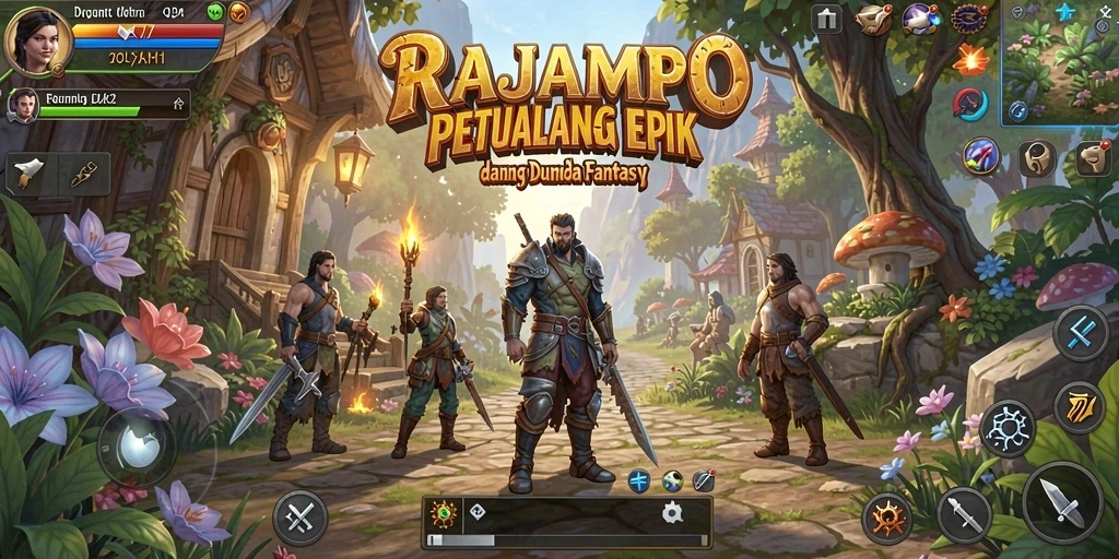 Gameplay mendebarkan dalam RAJAMPO dengan berbagai karakter dan monster.