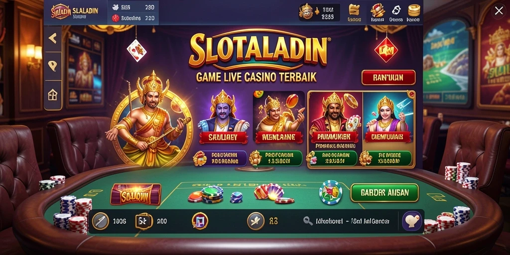 Screenshot utama SLOTALADIN menampilkan dealer langsung dalam permainan Live Casino.