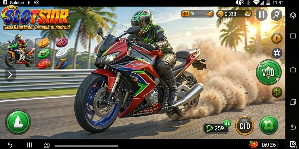 Tampilan gameplay mendebarkan dari SLOTSIDR dengan balapan motor.