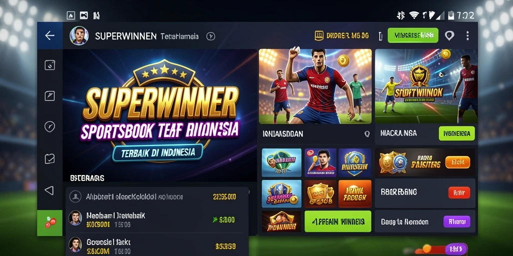 Screenshot SUPERWINNER menampilkan antarmuka taruhan olahraga yang menarik.