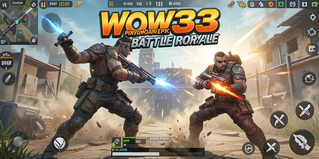 Screenshot WOW33 menampilkan aksi seru dalam pertempuran Battle Royale.