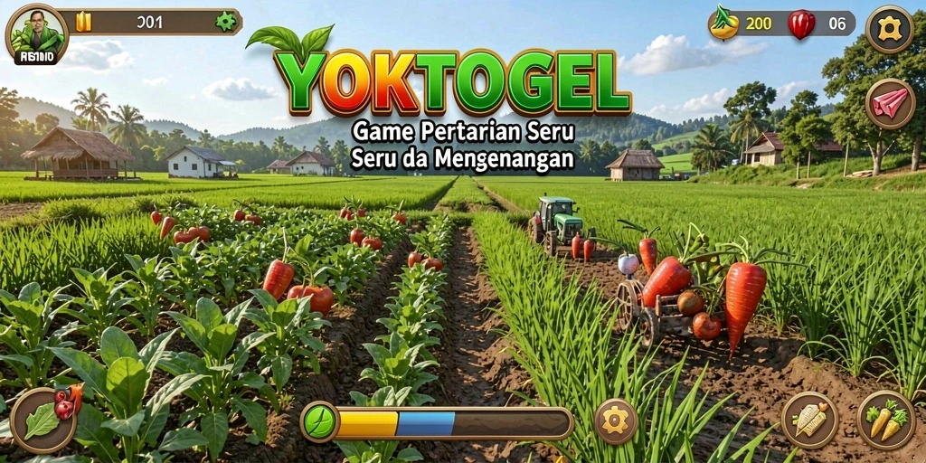 Tangkapan layar gameplay YOKTOGEL menampilkan ladang yang subur dan hewan peliharaan.